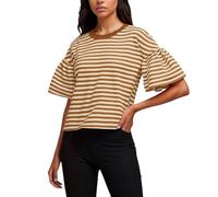 Maglietta da donna con scollo rotondo con design casual a righe per un look comodo quotidiano, versatile possibilità di styling come basic alla moda in estate, cachi, XL