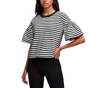 Maglietta da donna con scollo rotondo con design casual a righe per un look comodo quotidiano, versatile possibilità di styling come basic alla moda in estate, Nero , L
