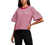 Maglietta da donna con scollo rotondo con design casual a righe per un look comodo quotidiano, versatile possibilità di styling come basic alla moda in estate, Colore: rosso, XL
