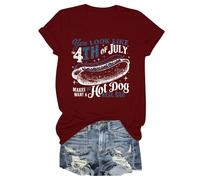 Maglietta da donna con scollo rotondo, stampa a lettere, maniche corte, scollo rotondo, oversize, da donna, Vino, XL