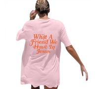 Maglietta da donna con scollo rotondo stampato a maniche corte con lettere "What A Friend IN", maglietta sexy da donna, Colore: rosso, XXL