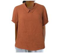 Maglietta da donna con scollo rotondo, stile retrò, tinta unita, casual, con colletto rovesciato, a maniche corte, Colore: arancione., L