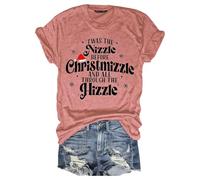 Maglietta da donna con scollo rotondo, vestibilità comoda, stampa a lettere, a maniche corte, con teschio, abbigliamento da donna, Colore: rosa., 5XL