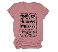 Maglietta da donna con scritta alla moda, maglietta a maniche corte in stile occidentale rustico, maglia casual degli Stati del sud per festival country, Stil_k01 rosa, M