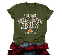 Maglietta da donna con scritta autunnale cristiana, divertente top con motivo Are You Fall-O-Ween Jesus, maglietta da fede per l'autunno, Stil_b02 verde, S