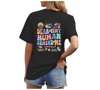 Maglietta da donna con scritta "Back to School" e manica corta, Nero , S