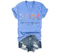 Maglietta da donna con scritta "Consider How The Wildflowers Grow", vintage, con stampa floreale, per fede cristiana, bibbia, versi, Blu Carolina, XL