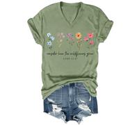 Maglietta da donna con scritta "Consider How The Wildflowers Grow", vintage, con stampa floreale, per fede cristiana, bibbia, versi, Verde, XL