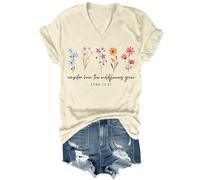 Maglietta da donna con scritta "Consider How The Wildflowers Grow", vintage, con stampa floreale, per fede cristiana, bibbia, versi, Colore: giallo crema., XL