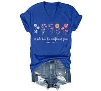 Maglietta da donna con scritta "Consider How The Wildflowers Grow", vintage, con stampa floreale, per fede cristiana, bibbia, versi, Blu zaffiro, XXL