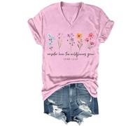 Maglietta da donna con scritta "Consider How The Wildflowers Grow", vintage, con stampa floreale, per fede cristiana, bibbia, versi, rosa, S