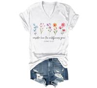 Maglietta da donna con scritta "Consider How The Wildflowers Grow", vintage, con stampa floreale, per fede cristiana, bibbia, versi, bianco, XXL