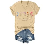 Maglietta da donna con scritta "Consider How The Wildflowers Grow", vintage, con stampa floreale, per fede cristiana, bibbia, versi, cachi, S