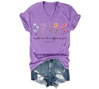 Maglietta da donna con scritta "Consider How The Wildflowers Grow", vintage, con stampa floreale, per fede cristiana, bibbia, versi, Viola, XXL