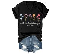 Maglietta da donna con scritta "Consider How The Wildflowers Grow", vintage, con stampa floreale, per fede cristiana, bibbia, versi, Nero , 3XL