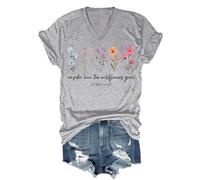 Maglietta da donna con scritta "Consider How The Wildflowers Grow", vintage, con stampa floreale, per fede cristiana, bibbia, versi, Grigio, M