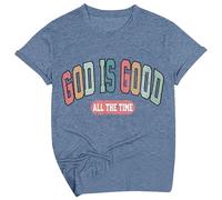 Maglietta da donna con scritta cristiana, maglietta grafica con scritta God is Good All The Time, top casual retrò per la fede e la vita quotidiana, Stile I03 Blu, M