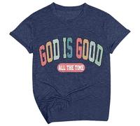 Maglietta da donna con scritta cristiana, maglietta grafica con scritta God is Good All The Time, top casual retrò per la fede e la vita quotidiana, Stile I09 Blu Navy, XXL