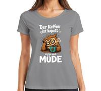 Maglietta da donna con scritta "Der Kaffee ist kaputt ich bin noch Statement", grigio., 3XL
