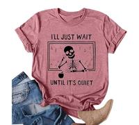 Maglietta da donna con scritta divertente insegnante, maglietta a maniche corte con motivo scheletro per la vita scolastica | Divertente top per educatori, Stil_t01 rosa, L