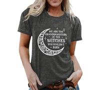 Maglietta da donna con scritta femminista "Granddaughters of The Witches" con grafica a luna | Maglietta da donna spirituale, Stil_i01 Grigio, L