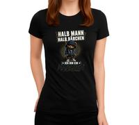 Maglietta da donna con scritta "Halb Mann Halb Bärchen Ich Bin EIN Märchen", con scritta divertente, Nero , XXL