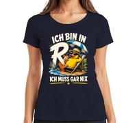 Maglietta da donna con scritta "Ich bin in Rente Ich muss gar nix Statement", blu navy, XXL