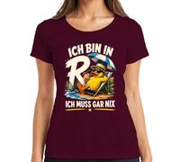 Maglietta da donna con scritta "Ich bin in Rente Ich muss gar nix Statement", bordeaux, XL