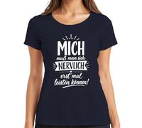 Maglietta da donna con scritta "Ich muß man Sich nervlich erst mal statement", blu navy, L
