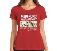 Maglietta da donna con scritta "Mein Hund hört aufs Wort Zu Zuhause
