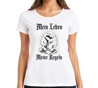 Maglietta da donna con scritta "Mein Leben Meine Regeln Faust Statement", bianco, XL