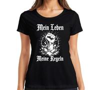 Maglietta da donna con scritta "Mein Leben Meine Regeln Faust Statement", Nero , XL