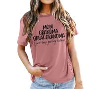 Maglietta da donna con scritta "Mom Grandma Great-Grandma", a maniche corte, per la famiglia, casual, per Uromas, Stil_y05 rosa, XXL