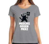Maglietta da donna con scritta "Muschis gegen Merz", grigio., S