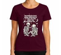 Maglietta da donna con scritta "Problem with Being Empathetic Skeleton" | Sarcasmo, teschio, empatia, umorismo nero, gotico, vintage, ironia, psicologia, psiche, mondo, stelle, occulto, retrò