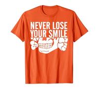Maglietta da donna con stampa, a maniche corte, morbida, girocollo, con scritta "Never Lose, Smile Squad", casual, traspirante, basic, alla moda, per il tempo libero, O Orange, L