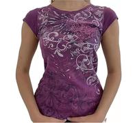 Maglietta da donna con stampa ad ali e ornamenti - top a maniche corte viola in stile Y2K, maglietta attillata con grafica vintage, Stil_s01 viola, S
