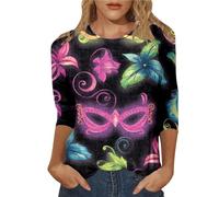 Maglietta da donna con stampa casual Carnevale comodo girocollo per stile a quarti, rosa intenso, XXL