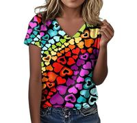 Maglietta da donna con stampa colorata a forma di cuore, con scollo a V per orgoglio e feste estive, maglietta colorata con simbolo d'amore, Stile_k01, multicolore, L