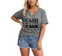 Maglietta da donna con stampa country musicale, con scollo a V, per gli appassionati di Cash, Willie, Hank, Waylon & Merle, maglietta casual in stile vintage, Stil_j01 Grigio, XXL