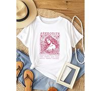 Maglietta da donna con stampa di Afrodite, linocut, mitologia greca, letteratura, dea dell'amore, motivo per amanti dei libri, scollo rotondo, Persefone, lavaggio vintage, moda L,M,S,XL,XXLTessuto in