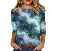 Maglietta da donna con stampa di galassia e fantasmi, con maniche a 3/4, per l'estate e l'autunno, per il tempo libero, scollo rotondo, A1 blu cielo, L