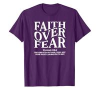 Maglietta da donna con stampa "Faith Over Fear", maglietta da dichiarazione cristiana con versetto biblico, top ispiratore per donne credenti, Stile_h07 viola, XL