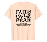 Maglietta da donna con stampa "Faith Over Fear", maglietta da dichiarazione cristiana con versetto biblico, top ispiratore per donne credenti, Stil_h01 Beige, S