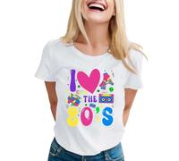 Maglietta da donna con stampa "I Love The 80's", maglietta colorata retrò per feste a tema anni '80, top casual con design nostalgico, Stil_v09 Bianco, XXL