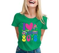 Maglietta da donna con stampa "I Love The 80's", maglietta colorata retrò per feste a tema anni '80, top casual con design nostalgico, Stil_v02 verde, XXL