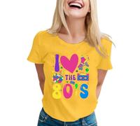 Maglietta da donna con stampa "I Love The 80's", maglietta colorata retrò per feste a tema anni '80, top casual con design nostalgico, Stil_v10 giallo, XL