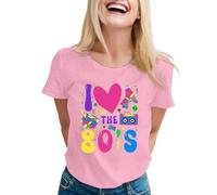 Maglietta da donna con stampa "I Love The 80's", maglietta colorata retrò per feste a tema anni '80, top casual con design nostalgico, Stil_v06 rosa, XL