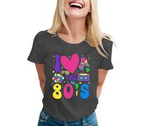 Maglietta da donna con stampa "I Love The 80's", maglietta colorata retrò per feste a tema anni '80, top casual con design nostalgico, Stil_v03 Grigio, XXL