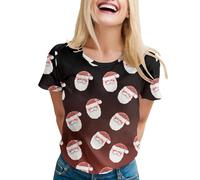 Maglietta da donna con stampa "Merry Christmas", a maniche corte, scollo rotondo, colore nero, Vino, L